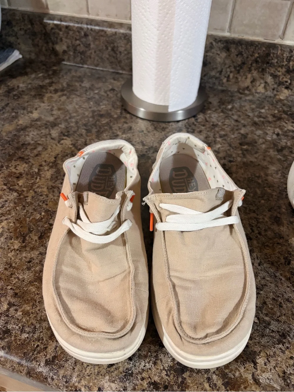 Hey Dude Women's Beige Canvas Slip-On Loafers